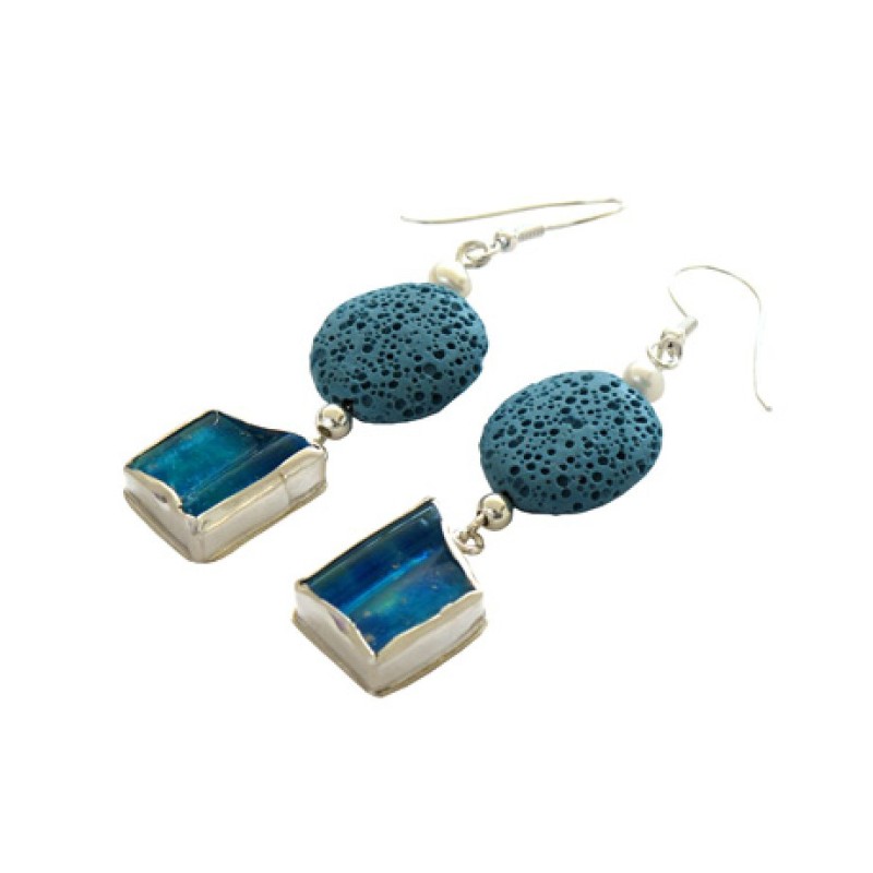 Michal Kirat Sterling Silver Dangle Earrings... | Roman Glass Earrings