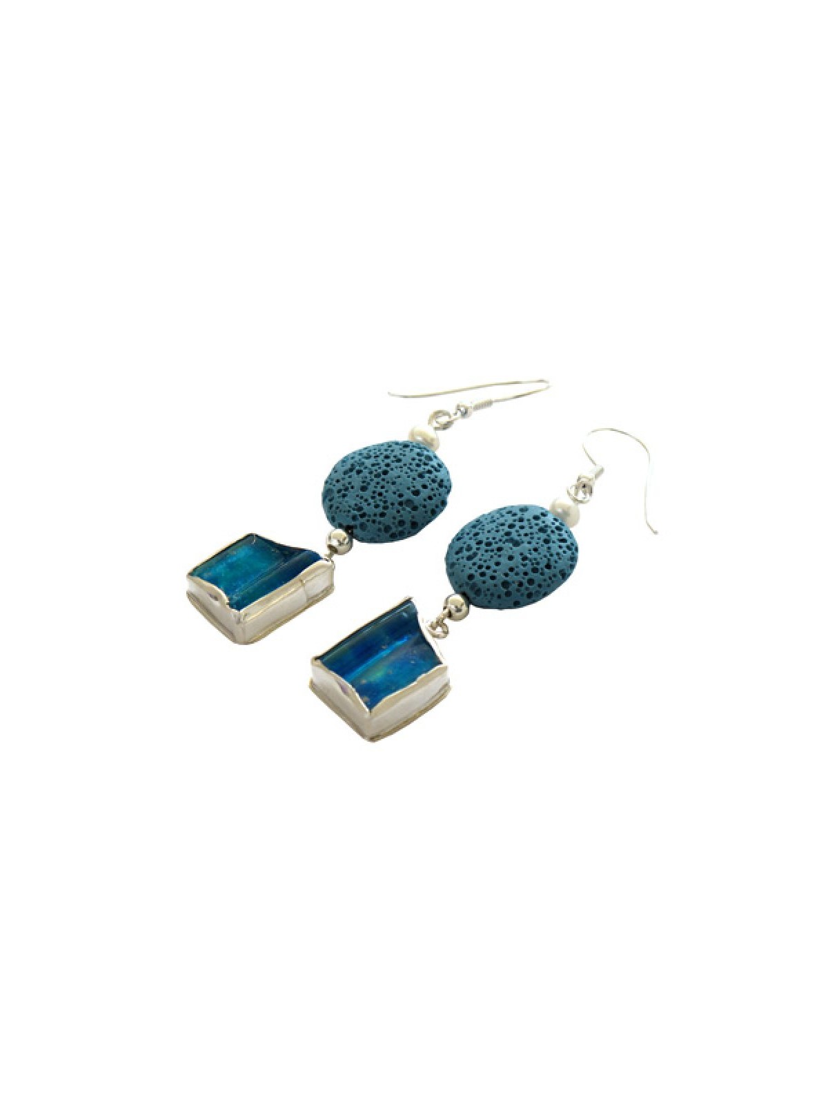 Michal Kirat Sterling Silver Dangle Earrings... | Roman Glass Earrings