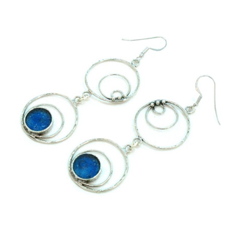 Michal Kirat Sterling Silver Drop Earrings C... | Roman Glass Earrings