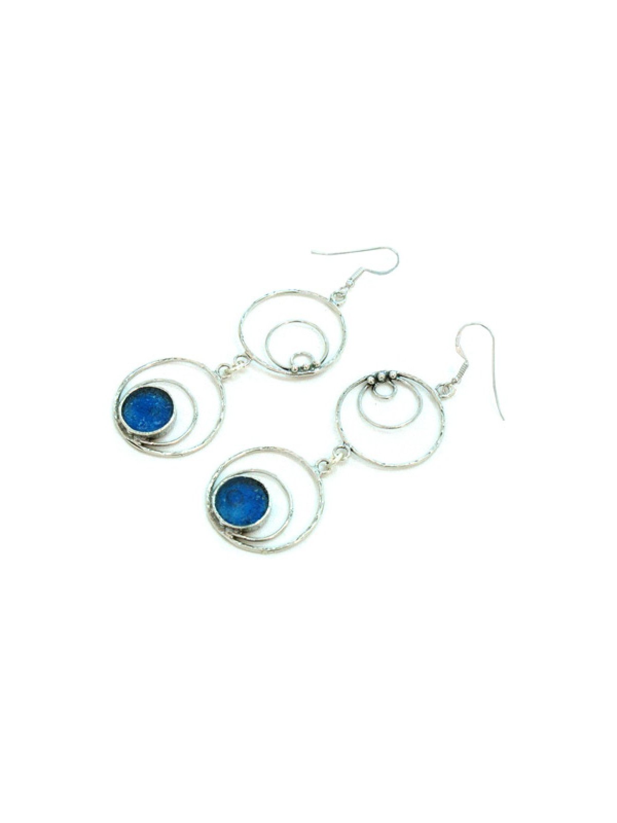 Michal Kirat Sterling Silver Drop Earrings C... | Roman Glass Earrings