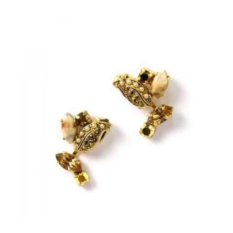 Amaro Handcrafted Earrings Gold Leaf with Swarovski Crys... | Earrings