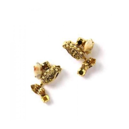 Amaro Handcrafted Earrings Gold Leaf with Swarovski Crys... | Earrings