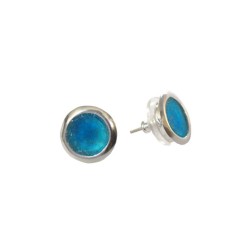 Michal Kirat Sterling Silver Round Stud Earr... | Roman Glass Earrings