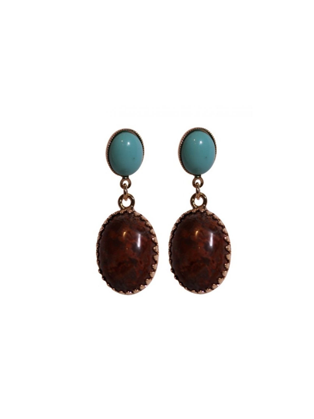Amaro Rose Gold Post Drop Earrings with Turquoise and Se... | Earrings