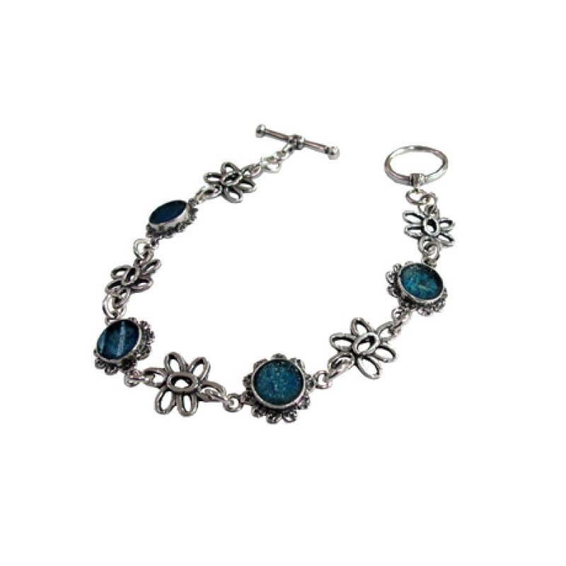 Michal Kirat Sterling Silver Floral Bracele... | Roman Glass Bracelets