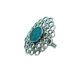 Michal Kirat Sterling Silver Ring Roman Glass with O... | Jewish Rings