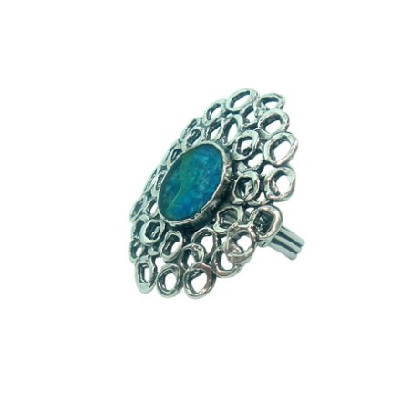 Michal Kirat Sterling Silver Ring Roman Glass with O... | Jewish Rings