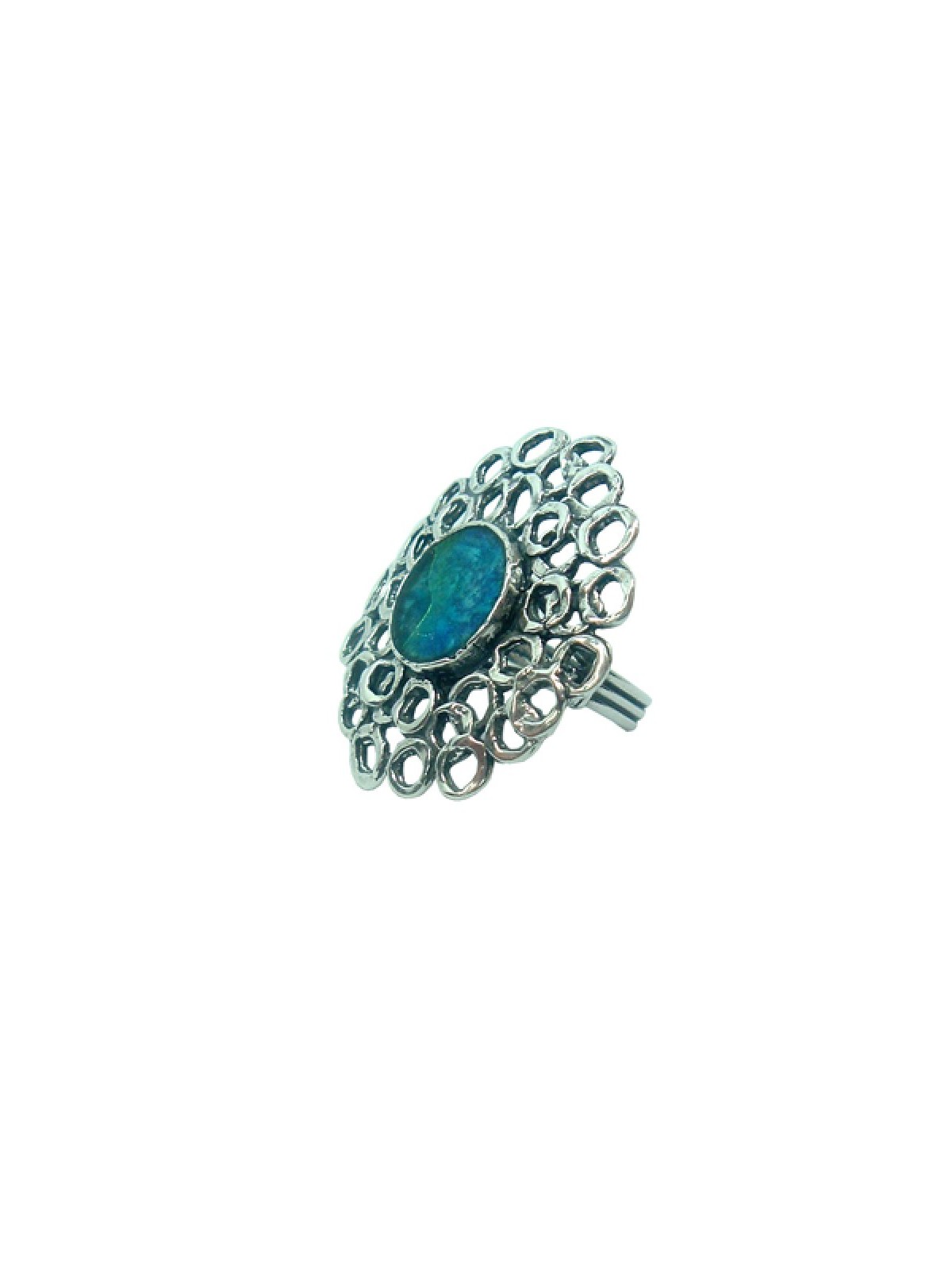 Michal Kirat Sterling Silver Ring Roman Glass with O... | Jewish Rings