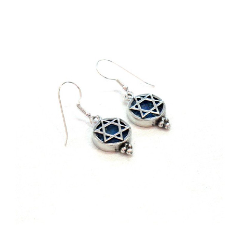 Michal Kirat Sterling Silver Drop Earrings w... | Roman Glass Earrings
