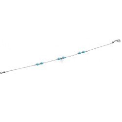 Anklet Rhodium Silver Chain with Blue Beads and H... | Judaica Anklets