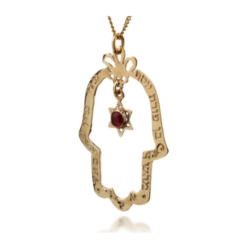 Gold Hamsa Necklace with Garnet by HaAri Jewelry | Necklaces by HaAri