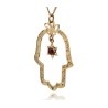 Gold Hamsa Necklace with Garnet by HaAri Jewelry | Necklaces by HaAri