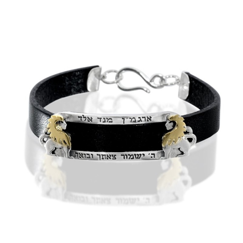 HaAri Leather Bracelet Lions with Kabbalah Let... | Bracelets by HaAri