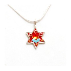 Red Blue Flower Star of David Pendant ... | Necklaces by Esther Shahaf