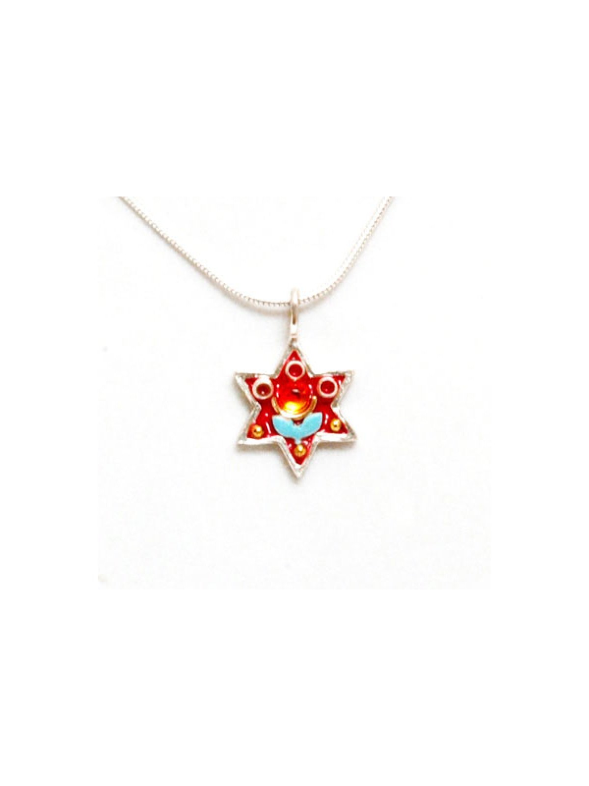 Red Blue Flower Star of David Pendant ... | Necklaces by Esther Shahaf