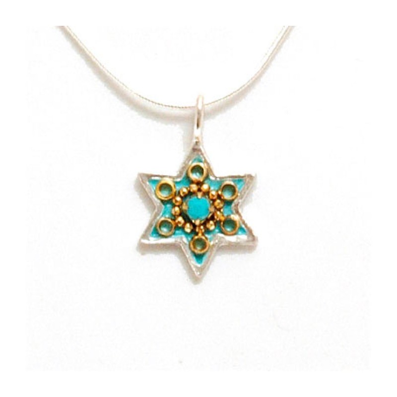 Turquoise Enamel Star of David Pendant... | Necklaces by Esther Shahaf