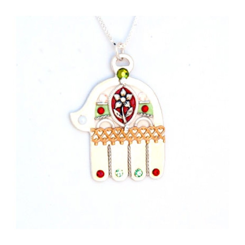 Silver Hamsa Necklace with Flower Shahaf | Hamsa Necklace
