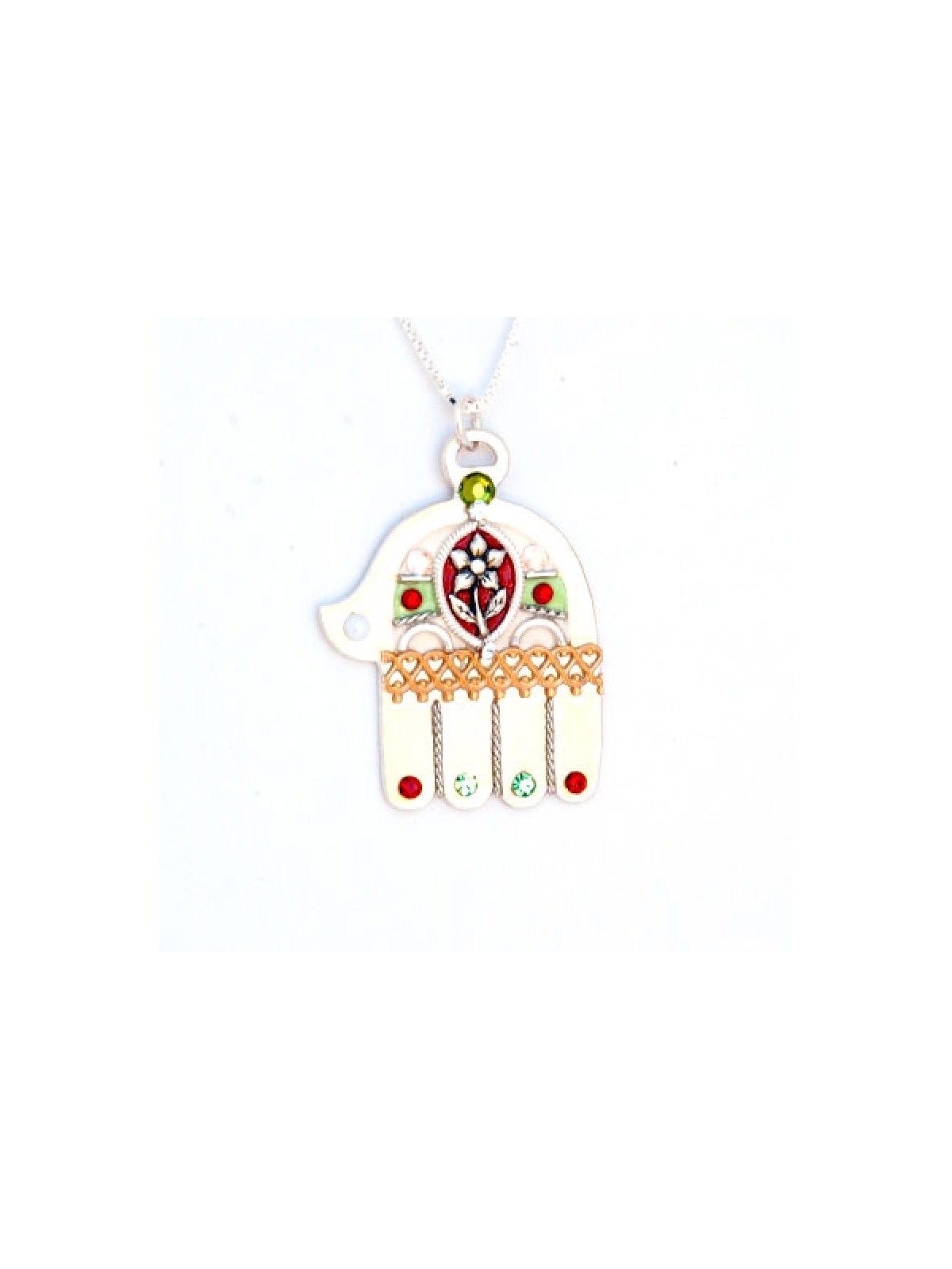 Silver Hamsa Necklace with Flower Shahaf | Hamsa Necklace