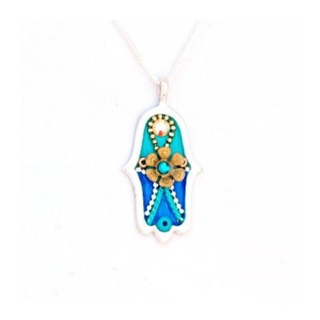 Good Luck Hamsa Necklace with Flower by Ester Shahaf | Hamsa Necklace