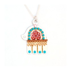 Turquoise Red Ester Shahaf Hamsa Pendant | Hamsa Necklace