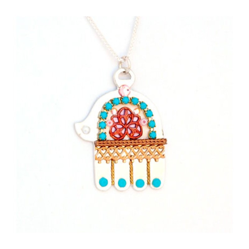 Turquoise Red Ester Shahaf Hamsa Pendant | Hamsa Necklace