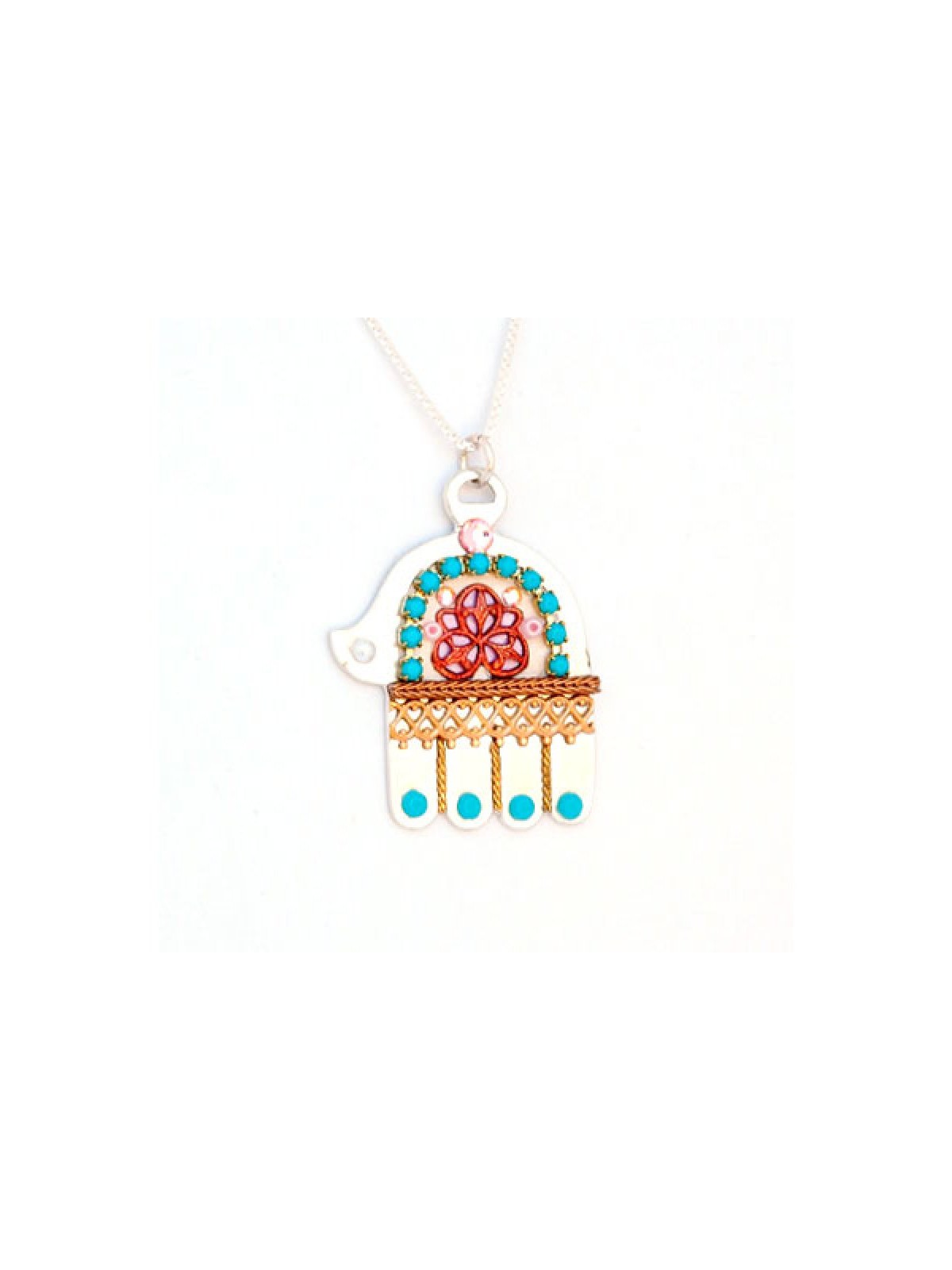 Turquoise Red Ester Shahaf Hamsa Pendant | Hamsa Necklace