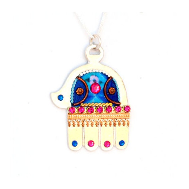 Silver Hamsa Necklace in Blue Shahaf | Hamsa Necklace