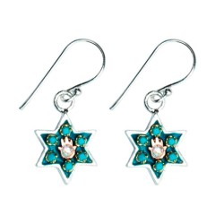 Silver Star of David Earrings with Hamsa by Ester Shahaf | Earrings