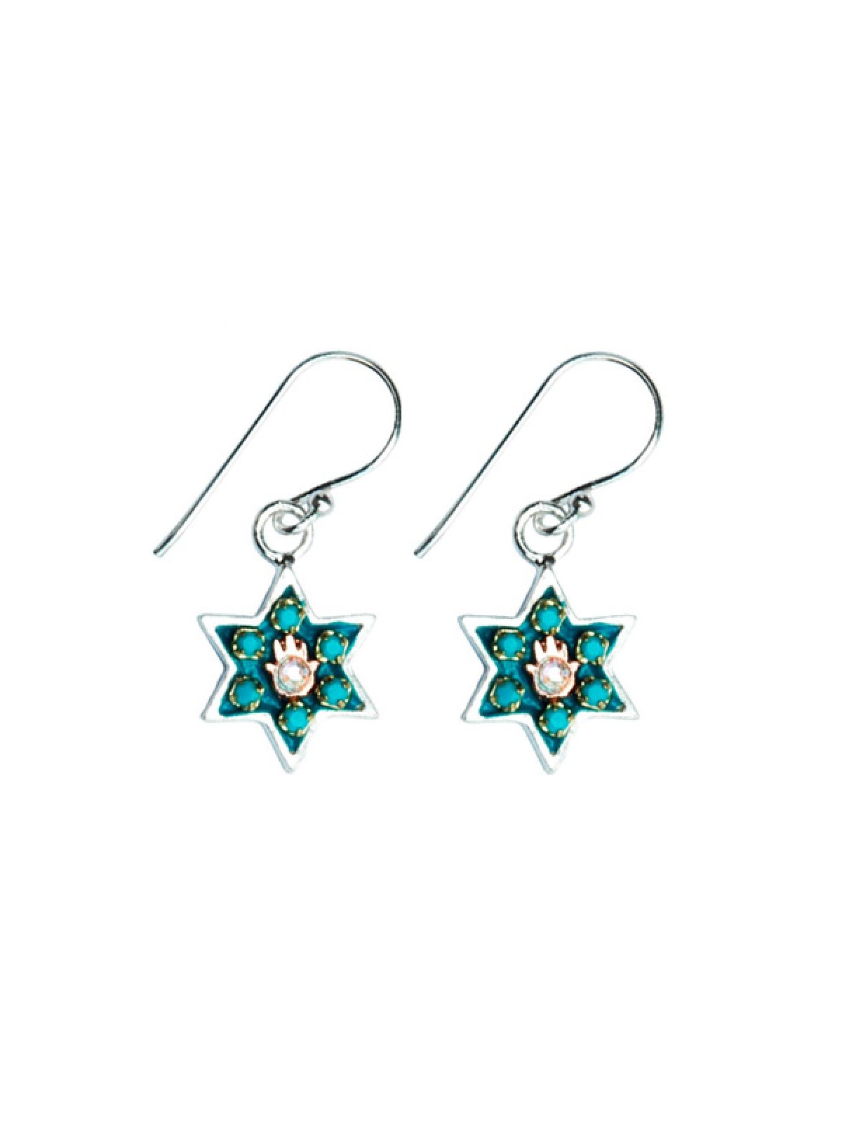Silver Star of David Earrings with Hamsa by Ester Shahaf | Earrings
