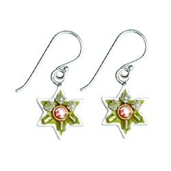 Green Pink Star of David Earrings by Ester Shahaf | Earrings