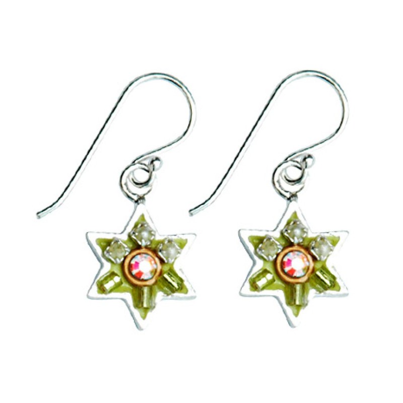 Green Pink Star of David Earrings by Ester Shahaf | Earrings