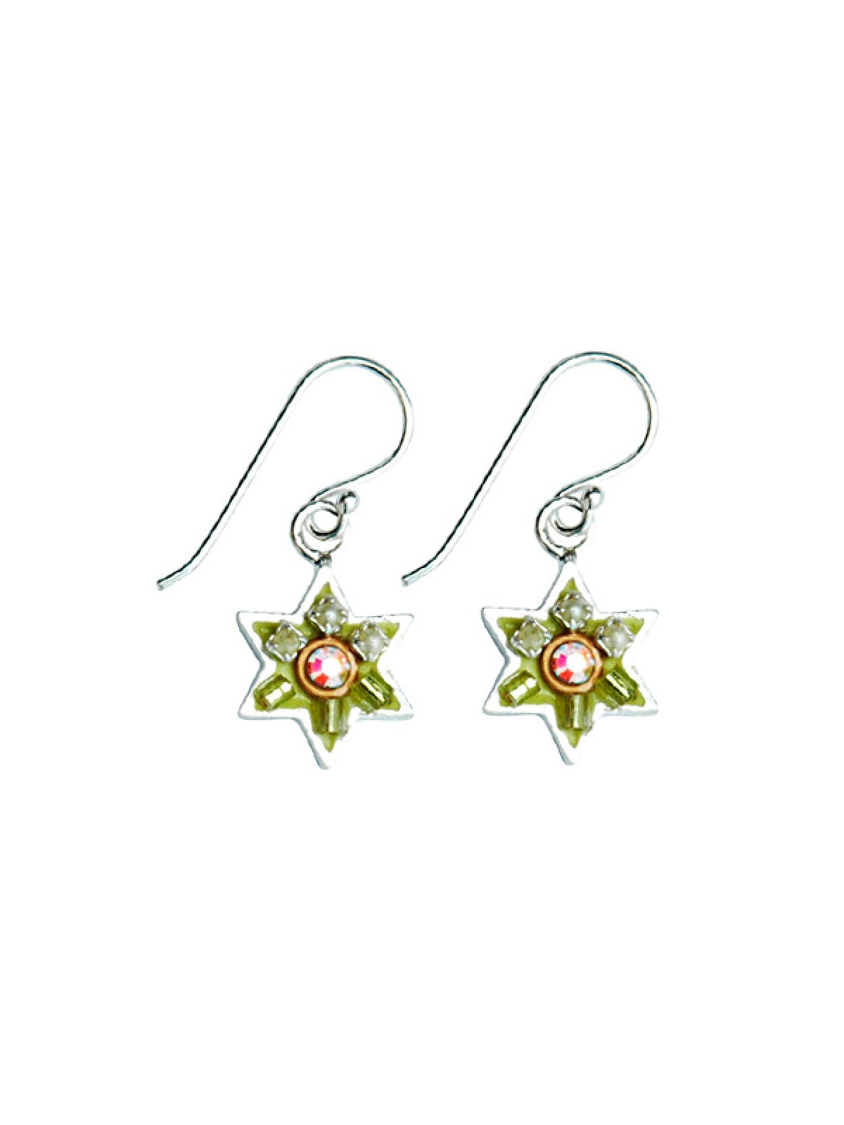 Green Pink Star of David Earrings by Ester Shahaf | Earrings