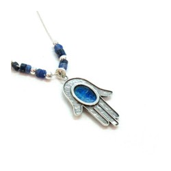 Michal Kirat Silver Hamsa with Roman Glass ... | Roman Glass Necklaces
