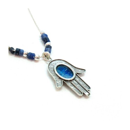 Michal Kirat Silver Hamsa with Roman Glass ... | Roman Glass Necklaces