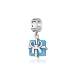 Sterling Silver Bracelet Charm Blue green Opal in ... | Judaica Charms