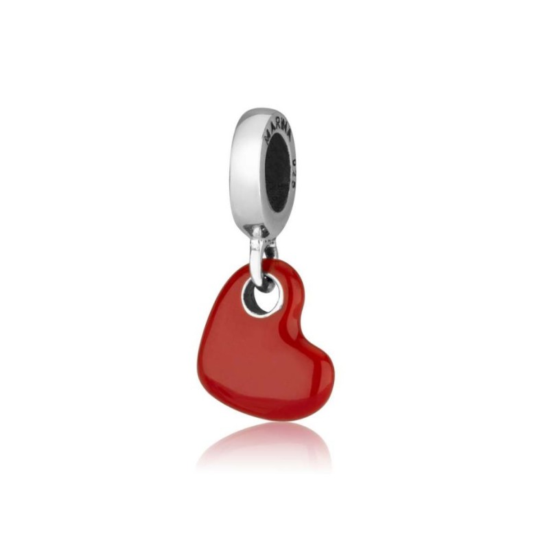 Sterling Silver Enamel Bracelet Charm Red Heart Image | Judaica Charms