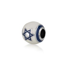 Sterling Silver Bracelet Charm Blue and White Enam... | Judaica Charms