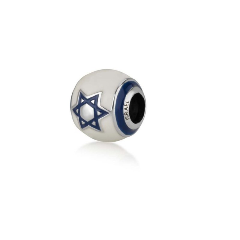 Sterling Silver Bracelet Charm Blue and White Enam... | Judaica Charms