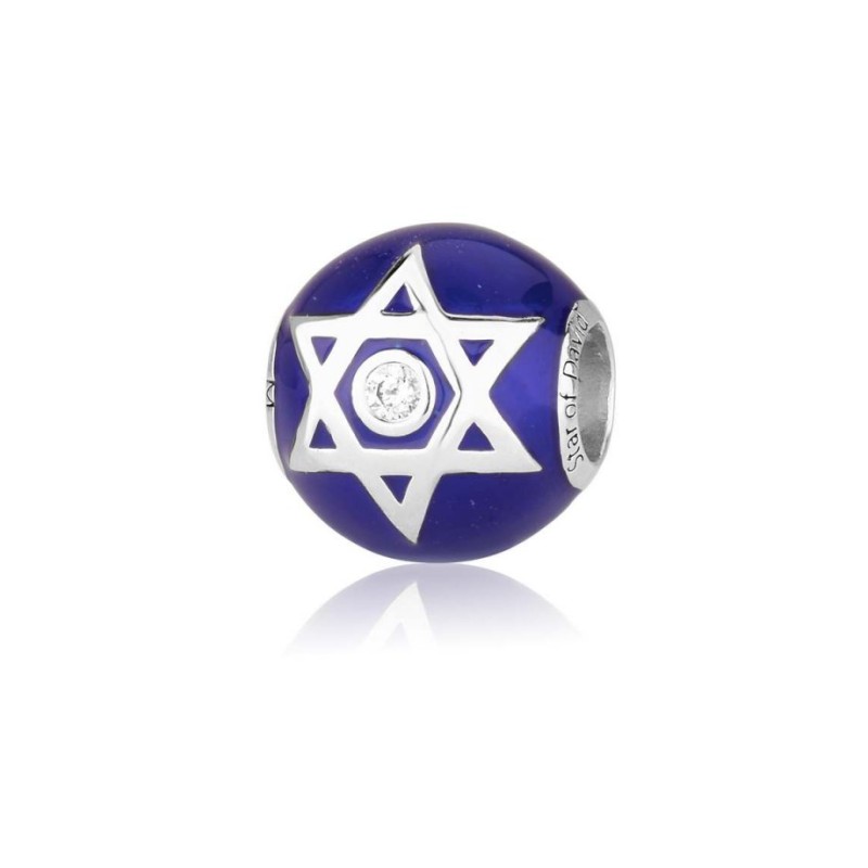 Sterling Silver Bead Bracelet Charm Blue Star of D... | Judaica Charms