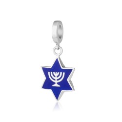 Sterling Silver Bracelet Charm Blue Star of David ... | Judaica Charms