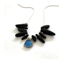 Michal Kirat Black Lava Beads Silver Neckla... | Roman Glass Necklaces