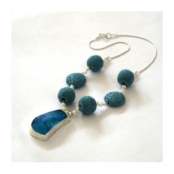 Michal Kirat Blue Lava Beads on Silver Neck... | Roman Glass Necklaces