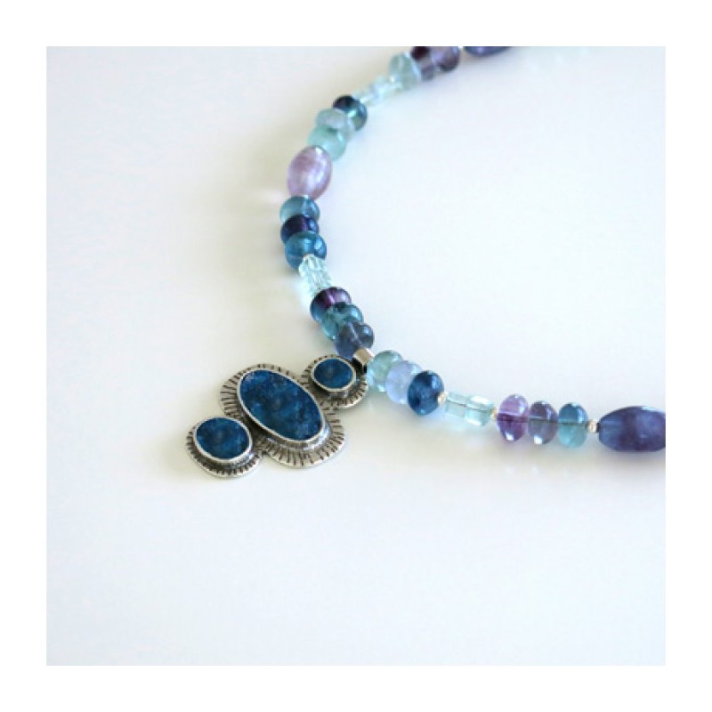 Michal Kirat Fluorite Beads Silver Necklace... | Roman Glass Necklaces