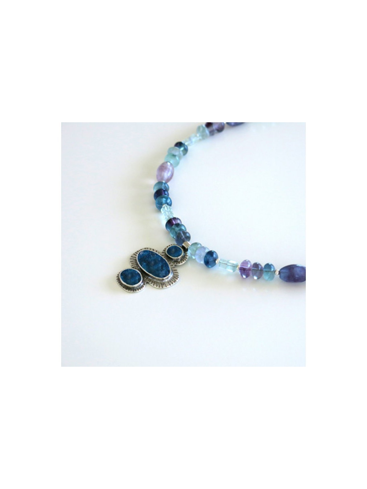 Michal Kirat Fluorite Beads Silver Necklace... | Roman Glass Necklaces