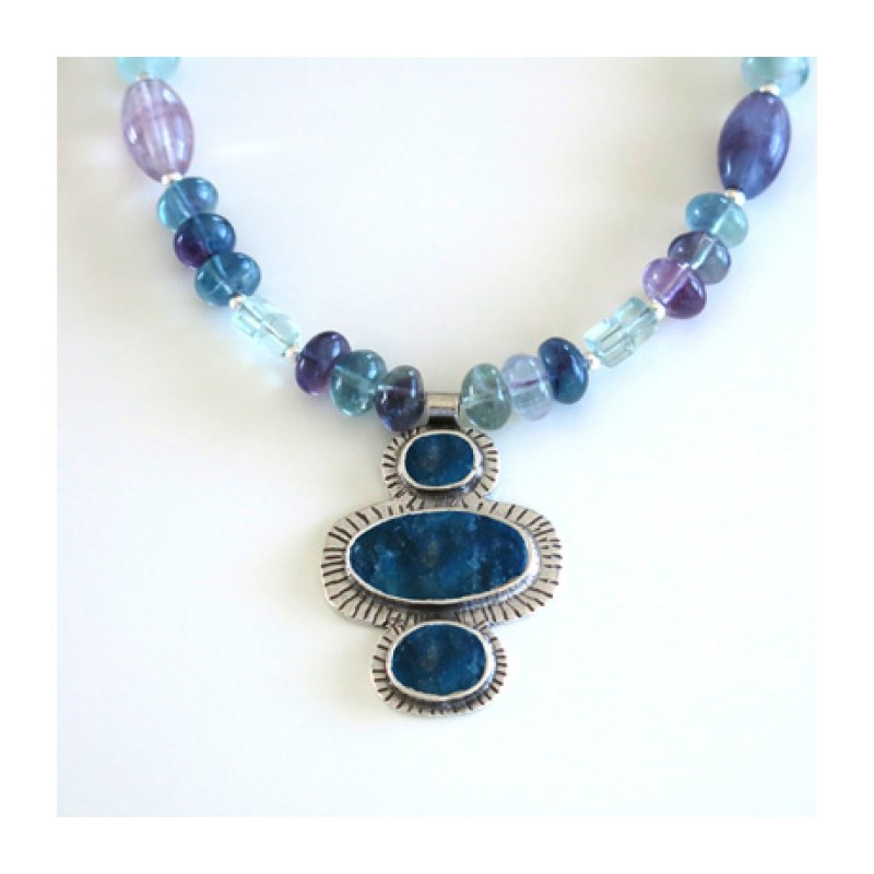 Michal Kirat Fluorite Beads Silver Necklace... | Roman Glass Necklaces