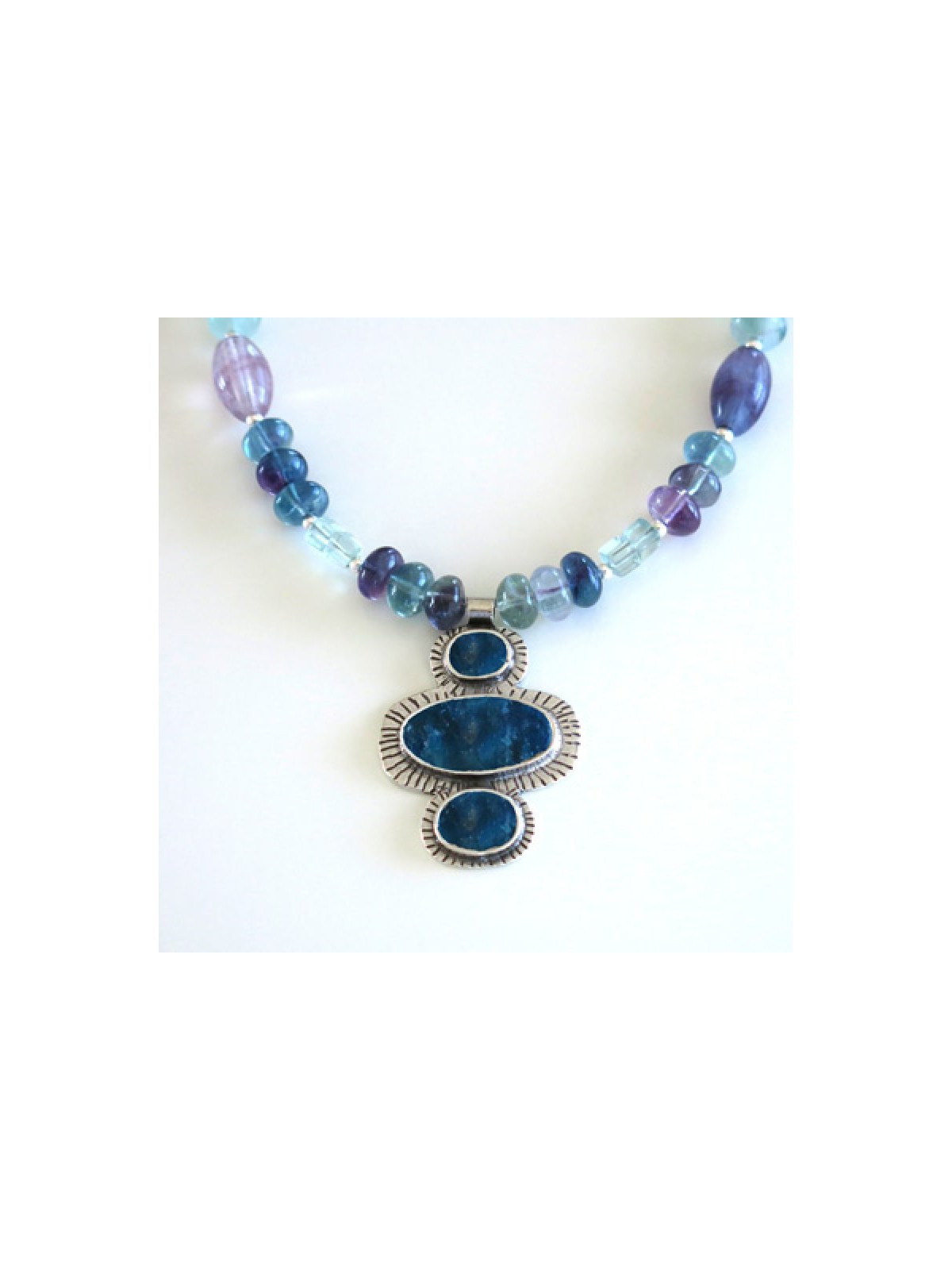 Michal Kirat Fluorite Beads Silver Necklace... | Roman Glass Necklaces