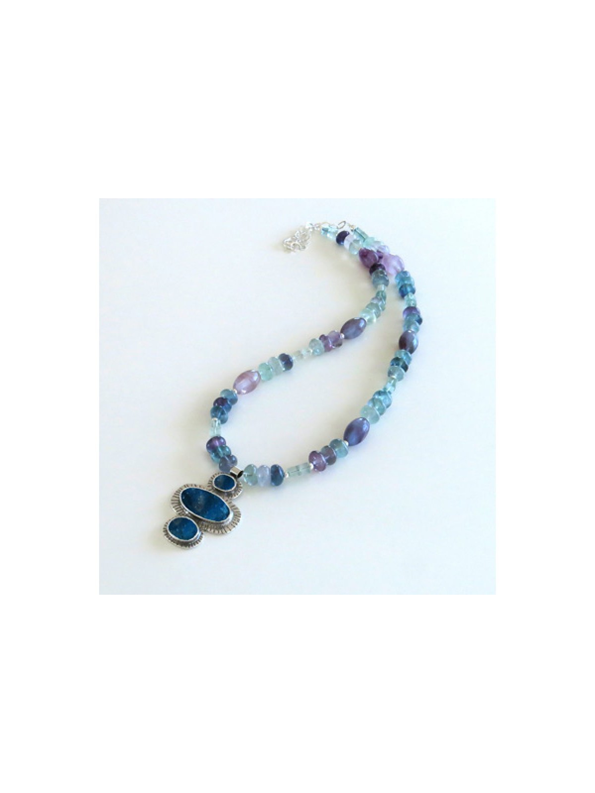 Michal Kirat Fluorite Beads Silver Necklace... | Roman Glass Necklaces