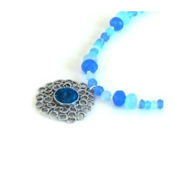 Michal Kirat Blue Crystal Beads with Roman ... | Roman Glass Necklaces