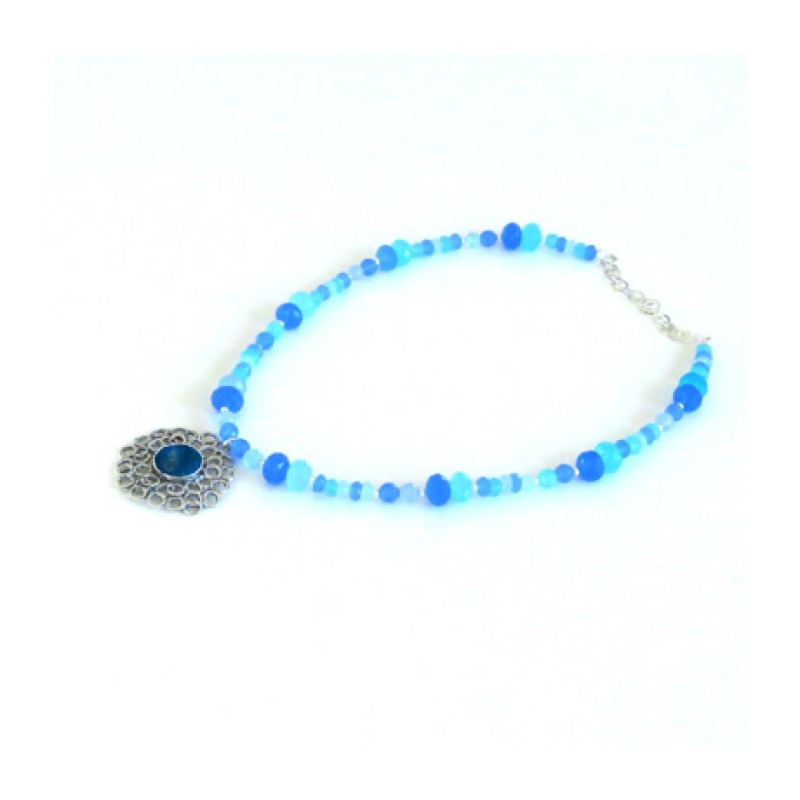 Michal Kirat Blue Crystal Beads with Roman ... | Roman Glass Necklaces