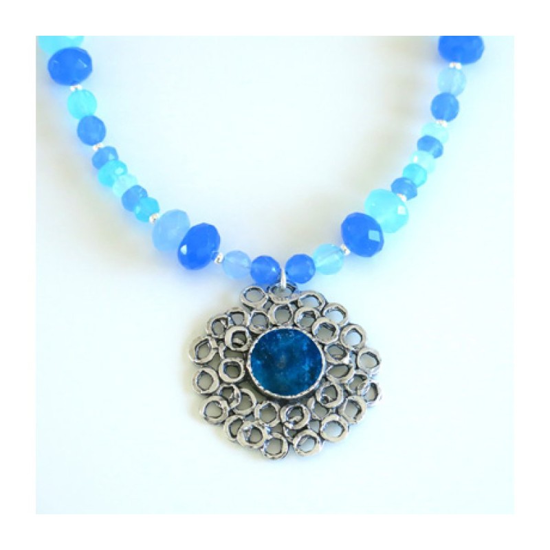 Michal Kirat Blue Crystal Beads with Roman ... | Roman Glass Necklaces